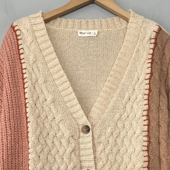 Hippie Fisherman Size Large Colorblock Cardigan Lagenlook Boho Artsy Cable Knit - Picture 4 of 10